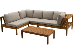 Salon de jardin d'angle 6 places en bois massif avec coussins déhoussables taupe BELIZE
