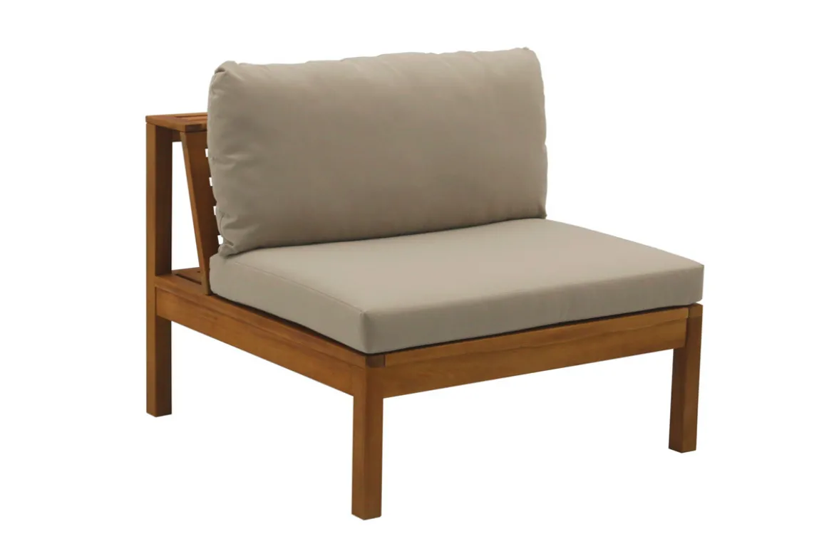 Salon de jardin d'angle 6 places en bois massif avec coussins déhoussables taupe BELIZE
