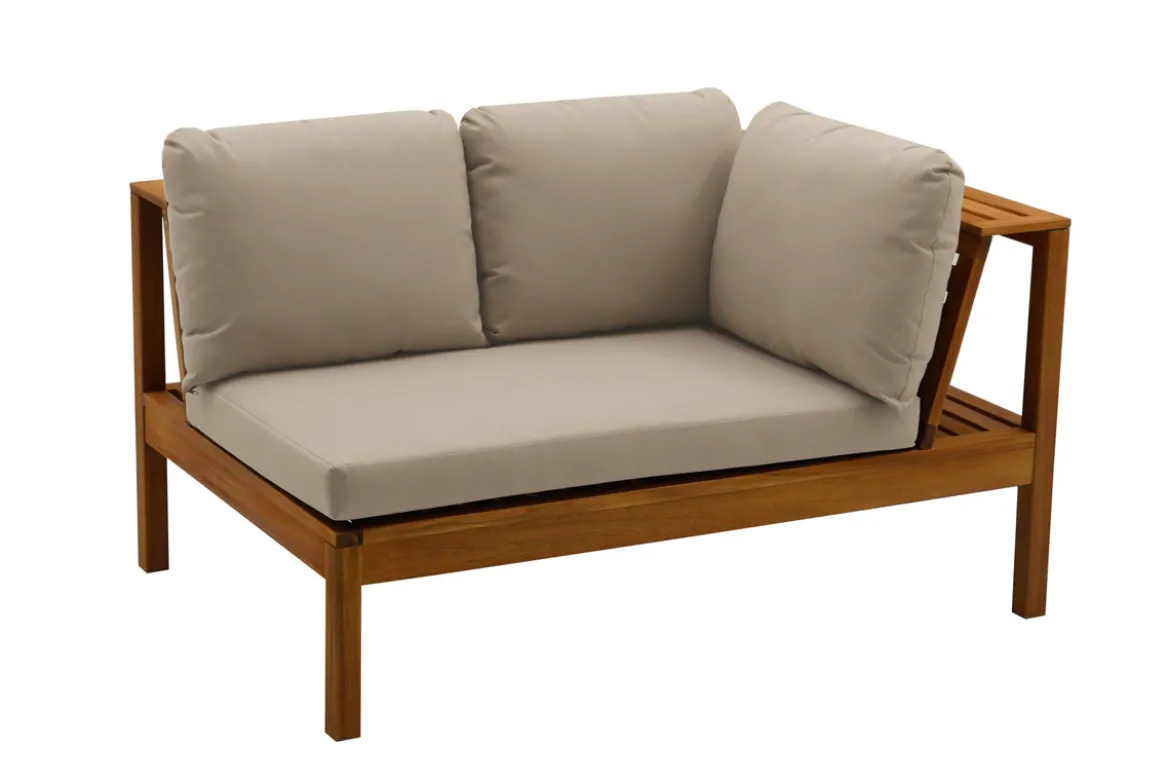 Salon de jardin d'angle 6 places en bois massif avec coussins déhoussables taupe BELIZE