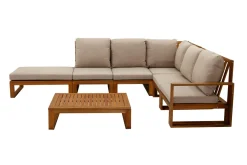 Salon de jardin d'angle 6-8 places en bois massif avec coussins déhoussables taupe SALSA