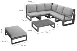 Salon de jardin d'angle 6-8 places en bois massif avec coussins déhoussables taupe SALSA