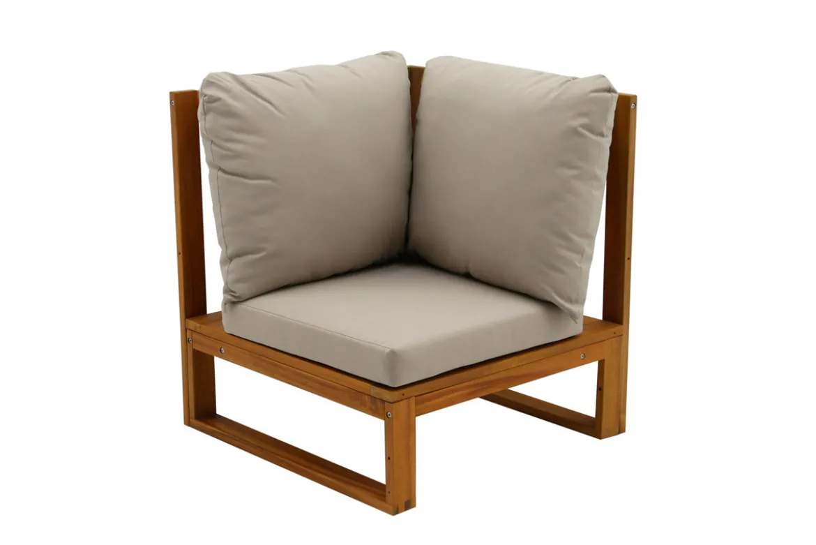 Salon de jardin d'angle 6-8 places en bois massif avec coussins déhoussables taupe SALSA
