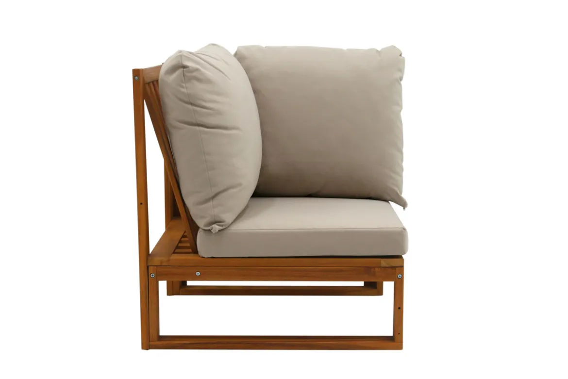 Salon de jardin d'angle 6-8 places en bois massif avec coussins déhoussables taupe SALSA