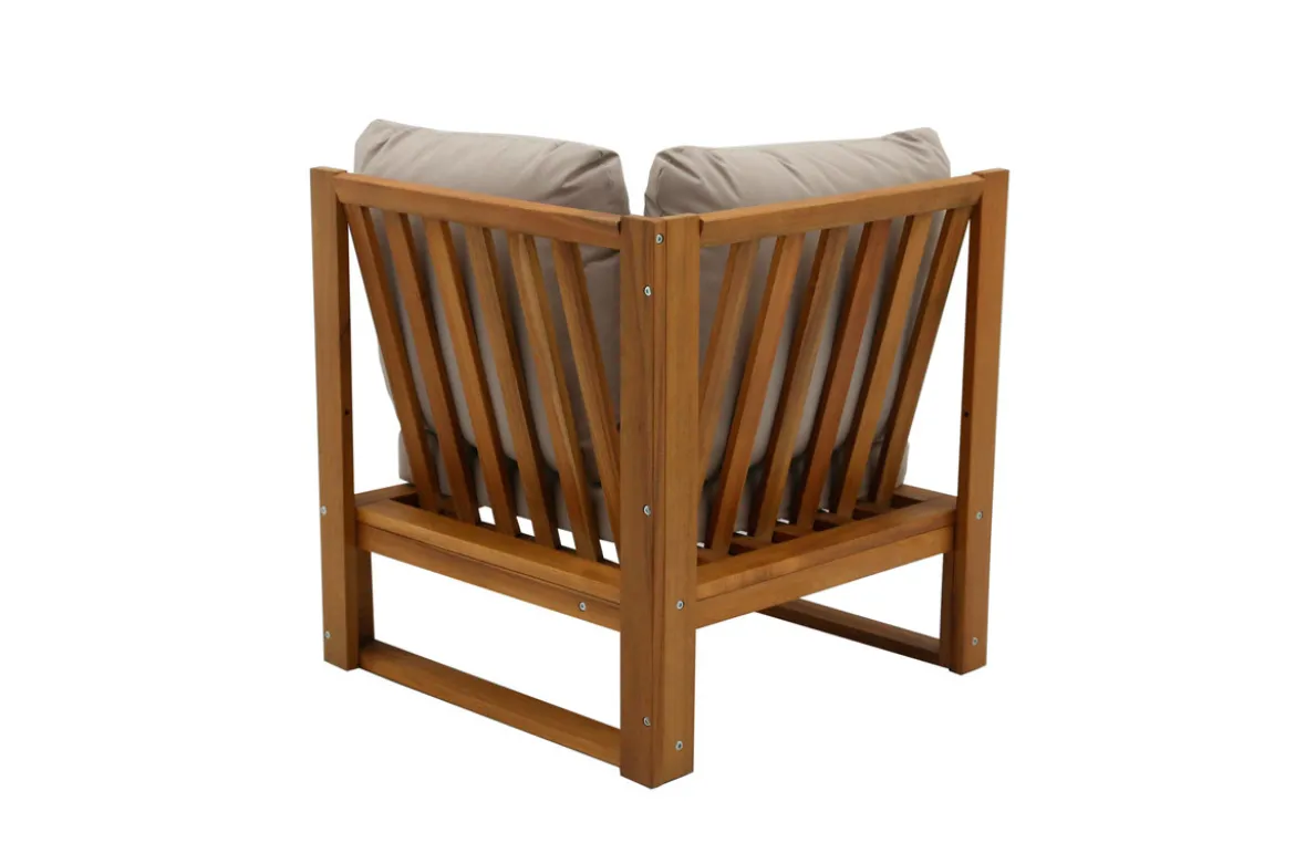 Salon de jardin d'angle 6-8 places en bois massif avec coussins déhoussables taupe SALSA