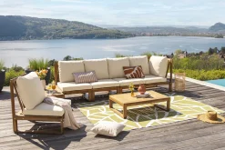 Salon de jardin d'angle 6-8 places en bois massif avec coussins déhoussables beige naturel SALSA