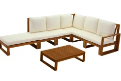 Salon de jardin d'angle 6-8 places en bois massif avec coussins déhoussables beige naturel SALSA