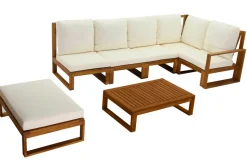 Salon de jardin d'angle 6-8 places en bois massif avec coussins déhoussables beige naturel SALSA