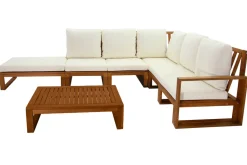 Salon de jardin d'angle 6-8 places en bois massif avec coussins déhoussables beige naturel SALSA