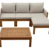 Salon de jardin 3-4 places en bois massif, 2 sets de housse (taupe ou écru) et accoudoirs tressés ALOHA