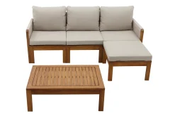 Salon de jardin 3-4 places en bois massif, 2 sets de housse (taupe ou écru) et accoudoirs tressés ALOHA