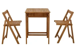 Set de 2 chaises pliantes et 1 table de balcon rabattable avec rangement en bois massif PRADO