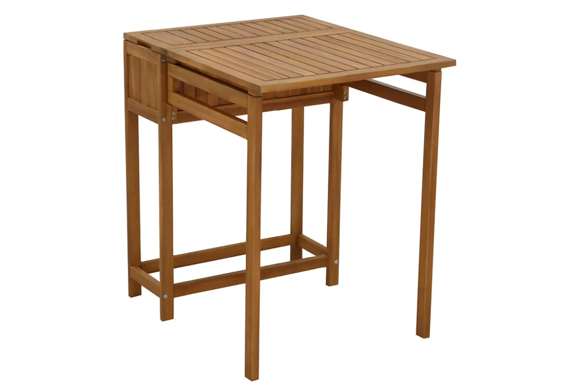 Set de 2 chaises pliantes et 1 table de balcon rabattable avec rangement en bois massif PRADO