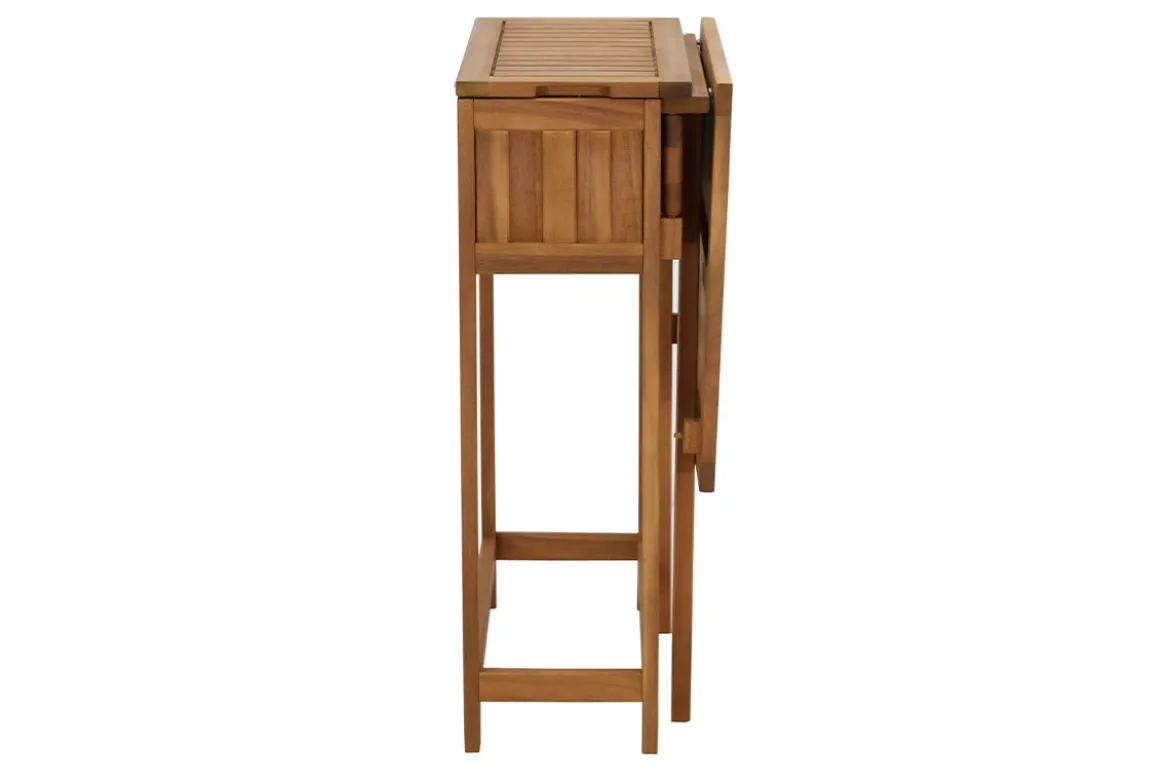 Set de 2 chaises pliantes et 1 table de balcon rabattable avec rangement en bois massif PRADO