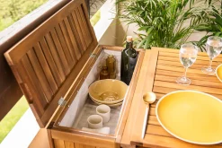 Set de 2 chaises pliantes et 1 table de balcon rabattable avec rangement en bois massif PRADO