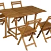 Set d'une table extensible avec rangements et de 4 chaises pliantes en bois massif CARMEN