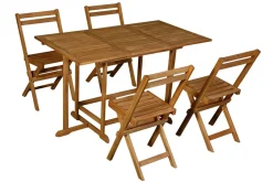 Set d'une table extensible avec rangements et de 4 chaises pliantes en bois massif CARMEN