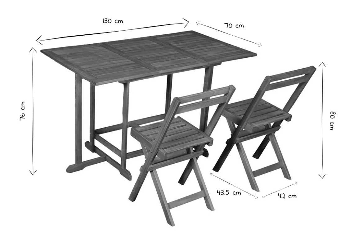 Set d'une table extensible avec rangements et de 4 chaises pliantes en bois massif CARMEN