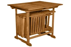 Set d'une table extensible avec rangements et de 4 chaises pliantes en bois massif CARMEN