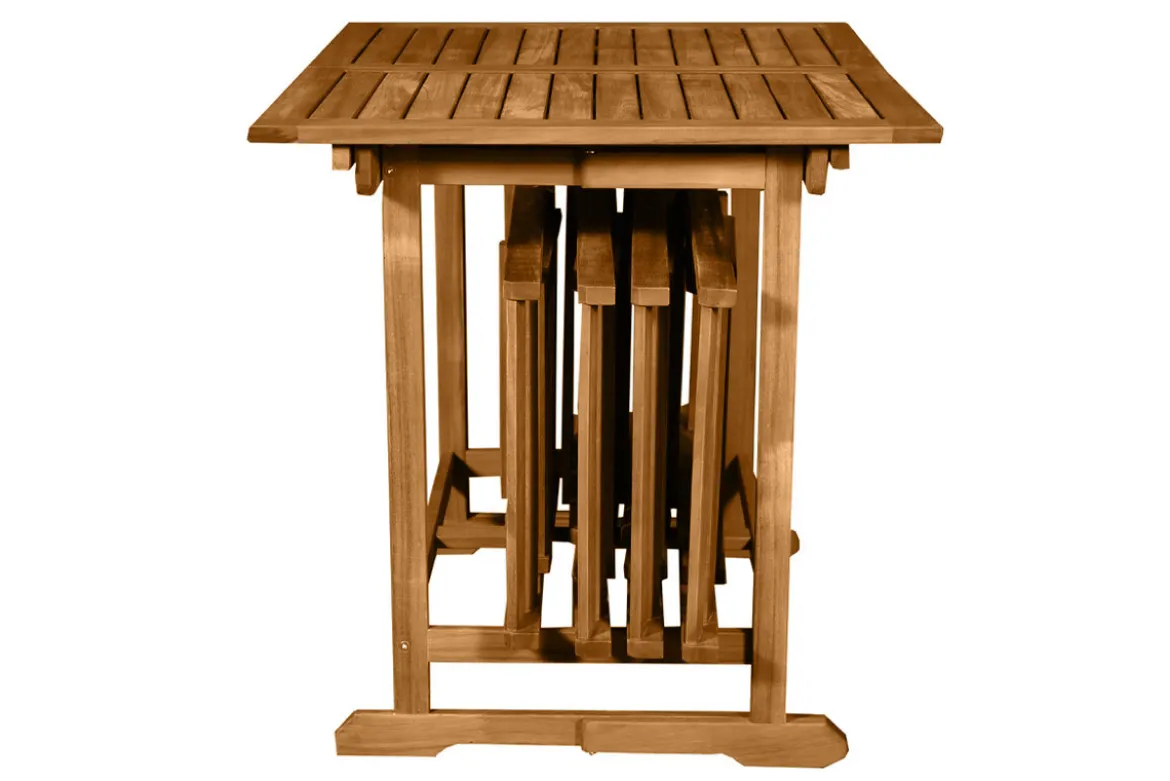 Set d'une table extensible avec rangements et de 4 chaises pliantes en bois massif CARMEN