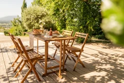 Set d'une table extensible avec rangements et de 4 chaises pliantes en bois massif CARMEN