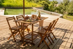 Set d'une table extensible avec rangements et de 4 chaises pliantes en bois massif CARMEN