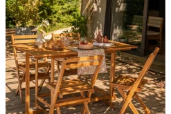 Set d'une table extensible avec rangements et de 4 chaises pliantes en bois massif CARMEN