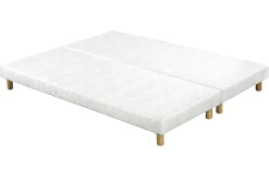 Sommiers tapissiers tissu blanc pieds bois 90 x 200 cm (lot de 2) JAMI