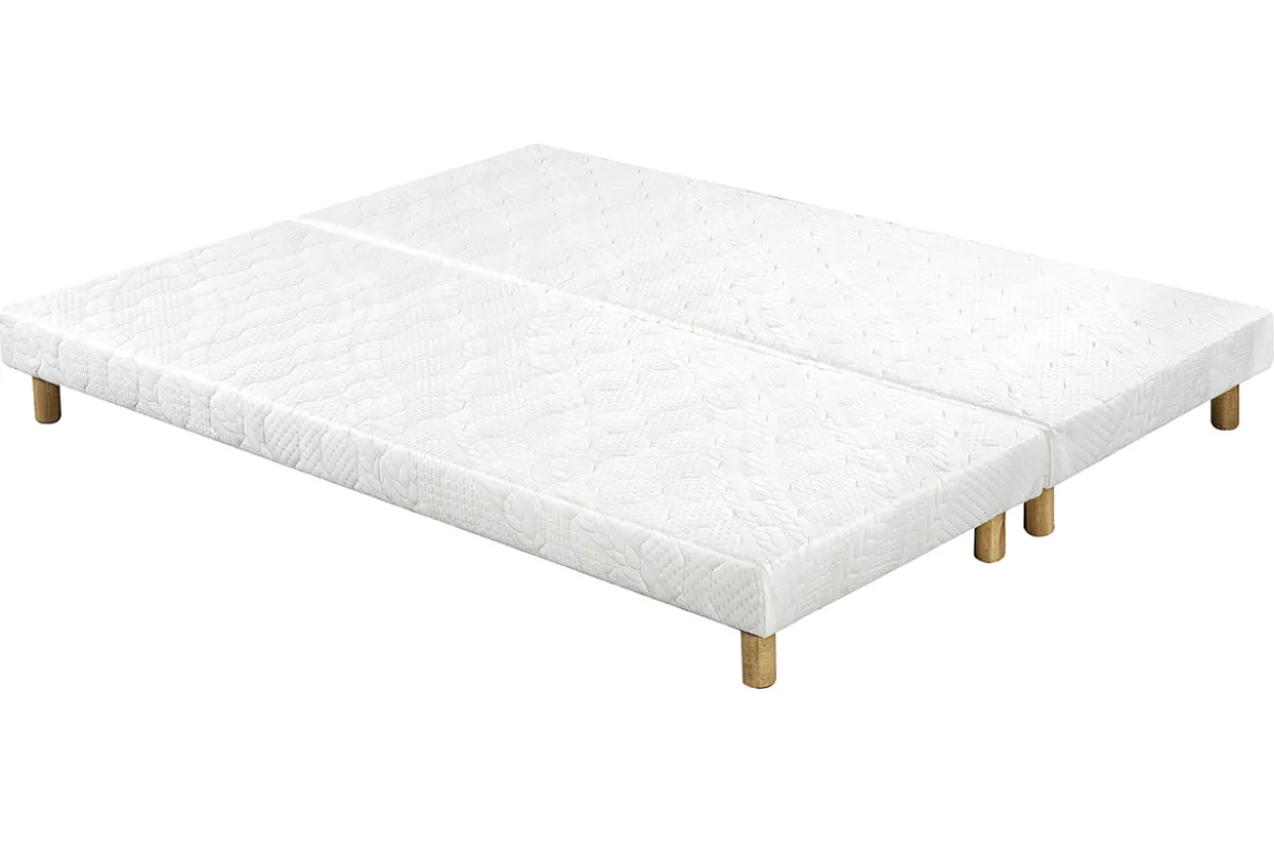 Sommiers tapissiers tissu blanc pieds bois 90 x 200 cm (lot de 2) JAMI