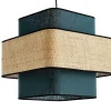 Suspension cube en lin bleu canard et rabane naturelle L35 cm TERA