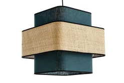 Suspension cube en lin bleu canard et rabane naturelle L35 cm TERA