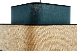 Suspension cube en lin bleu canard et rabane naturelle L35 cm TERA