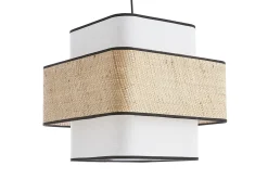 Suspension cube en tissu lin blanc et rabane naturelle L35 cm TERA
