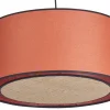 Suspension cylindrique en lin brique et rabane naturelle D50 cm TRAVES