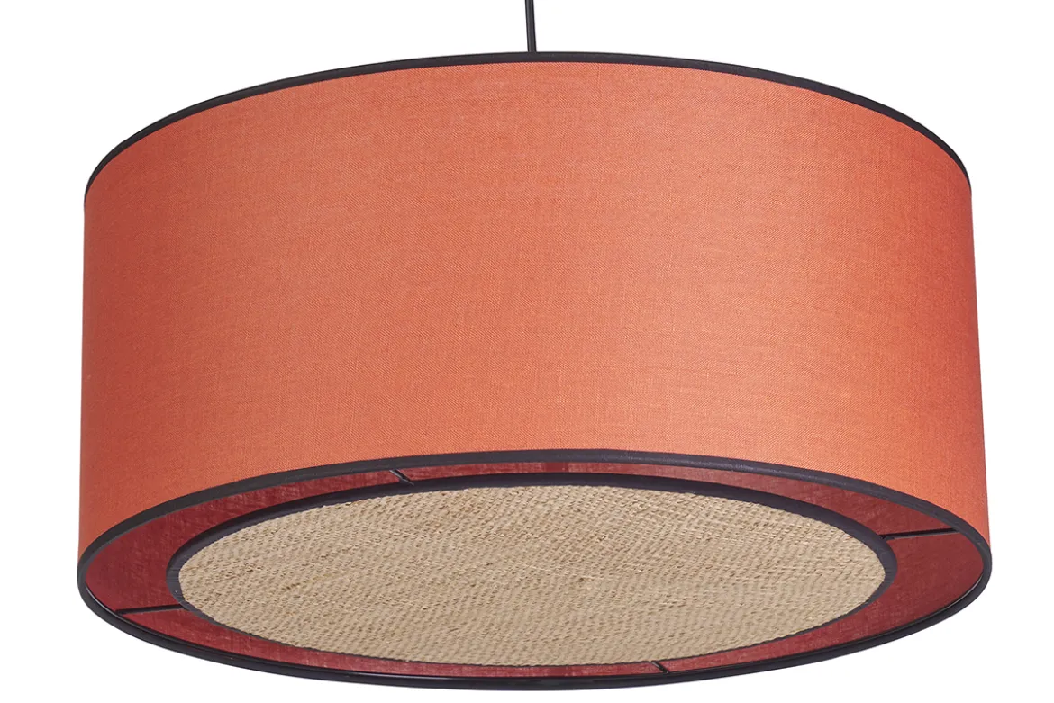 Suspension cylindrique en lin brique et rabane naturelle D50 cm TRAVES