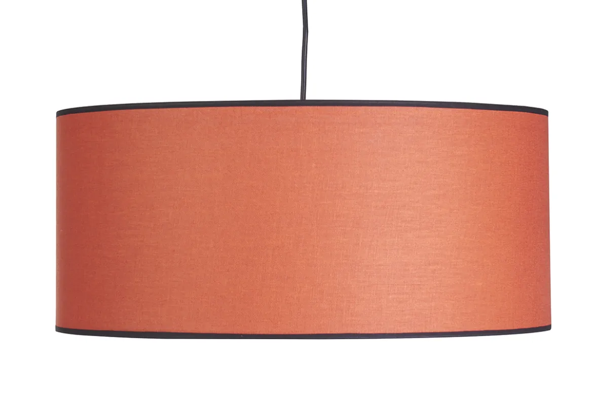 Suspension cylindrique en lin brique et rabane naturelle D50 cm TRAVES