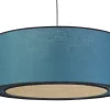 Suspension cylindrique en lin bleu paon et rabane naturelle D50 cm TRAVES