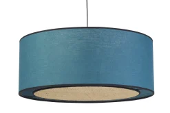 Suspension cylindrique en lin bleu paon et rabane naturelle D50 cm TRAVES