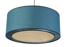 Suspension cylindrique en lin bleu paon et rabane naturelle D50 cm TRAVES
