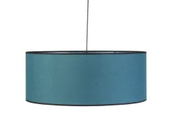 Suspension cylindrique en lin bleu paon et rabane naturelle D50 cm TRAVES