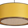 Suspension cylindrique en lin jaune moutarde et rabane naturelle D50 cm TRAVES
