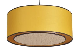 Suspension cylindrique en lin jaune moutarde et rabane naturelle D50 cm TRAVES
