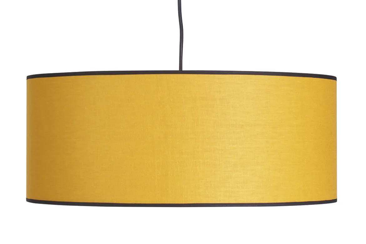 Suspension cylindrique en lin jaune moutarde et rabane naturelle D50 cm TRAVES