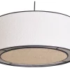 Suspension cylindrique en tissu effet laine bouclée blanc et rabane naturelle D50 cm TRAVES