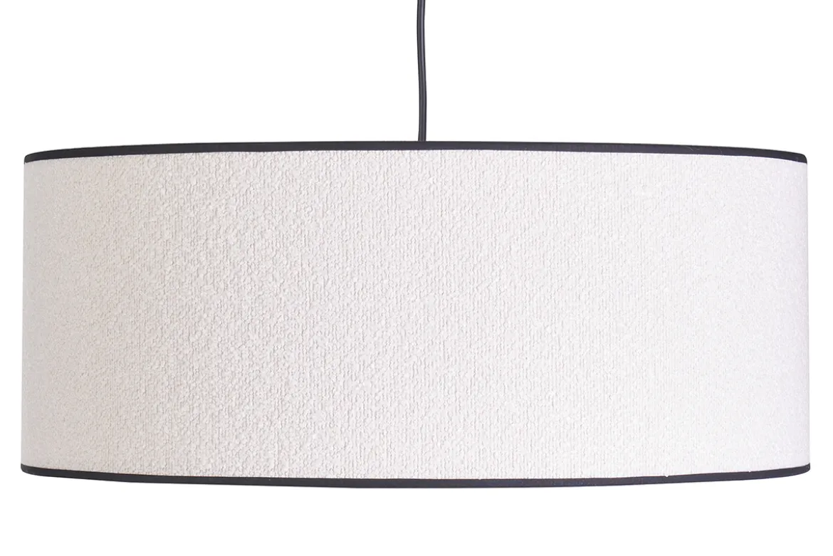 Suspension cylindrique en tissu effet laine bouclée blanc et rabane naturelle D50 cm TRAVES