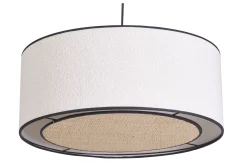 Suspension cylindrique en tissu effet laine bouclée blanc et rabane naturelle D50 cm TRAVES