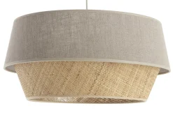 Suspension design bi-matière en lin grège et rabane naturelle D45 cm SENSA