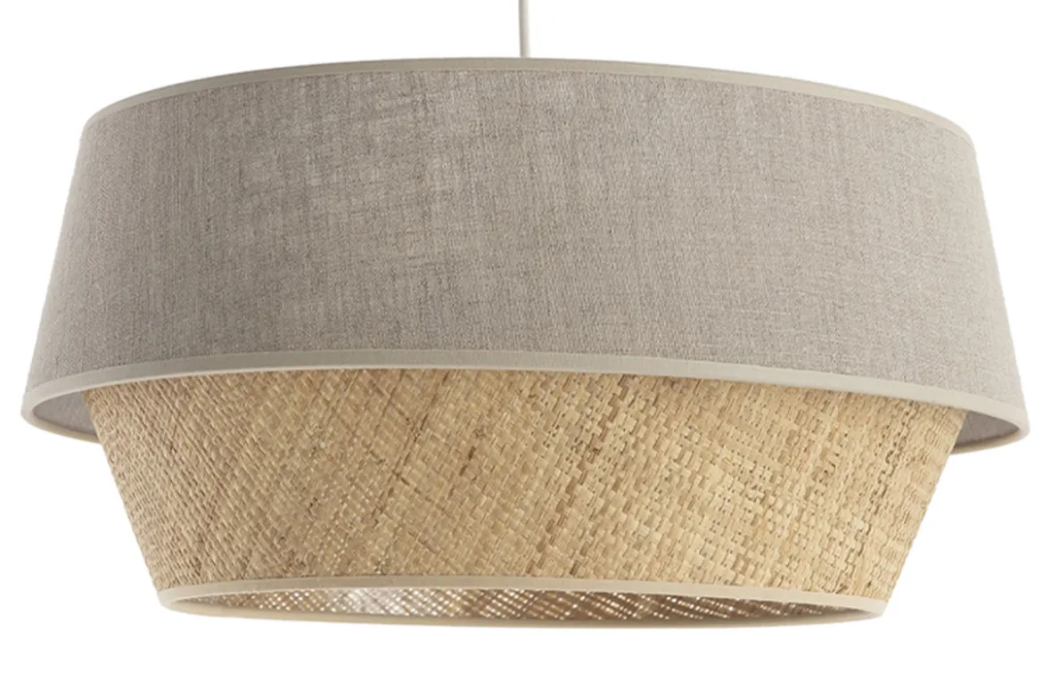Suspension design bi-matière en lin grège et rabane naturelle D45 cm SENSA
