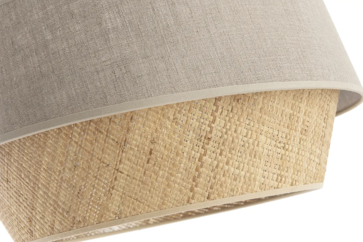 Suspension design bi-matière en lin grège et rabane naturelle D45 cm SENSA