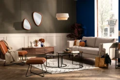 Suspension design bi-matière en lin grège et rabane naturelle D45 cm SENSA