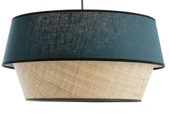 Suspension design bi-matière en lin bleu et rabane naturelle D45 cm SENSA